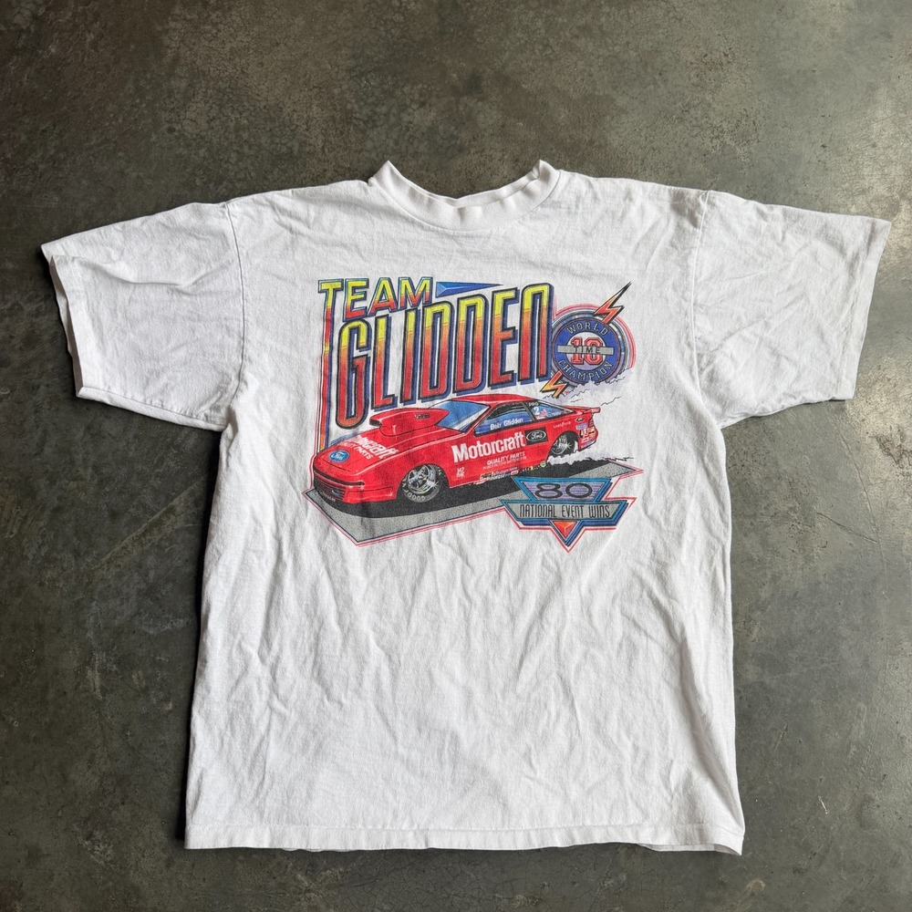 VTG Bob Glidden Ford Mustang Graphic Shirt Single Stitch 10 Time Champ Mens XL